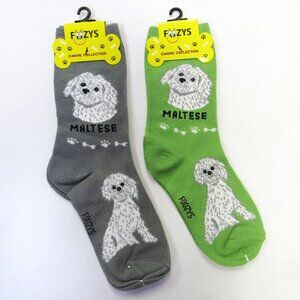 2 Pairs Women's Socks Maltese Dog Print Foozy's Fun Novelty Gift